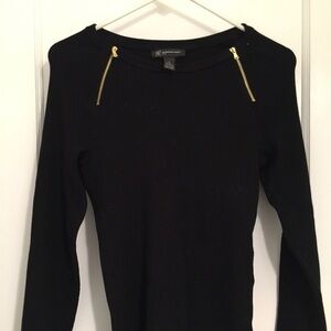 INC International Concepts Black Top with Gold Zipper Accents